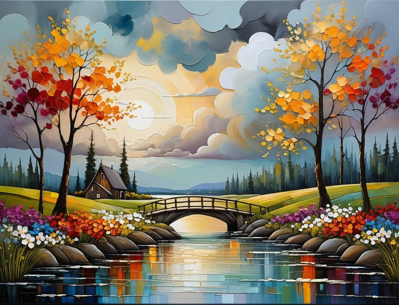 Modern Canvas Wall Art Home Decor - Colourful River