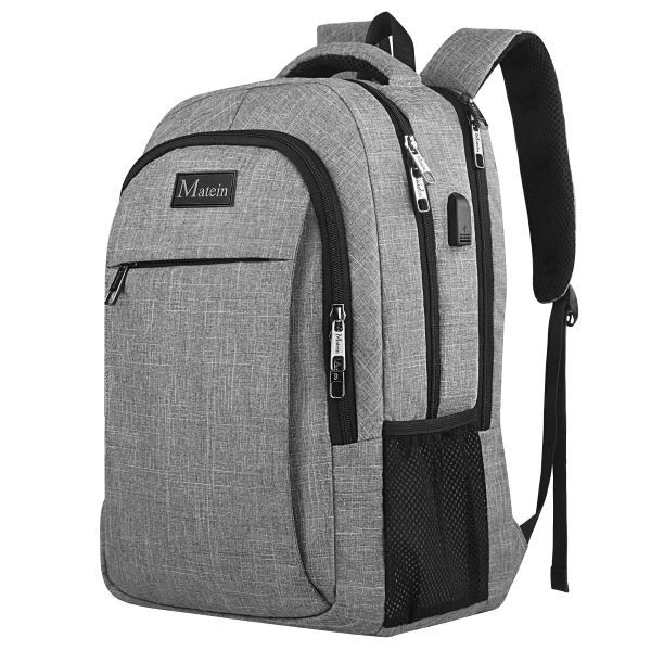 MATEIN Travel Laptop Bag - with USB Charging Port - Grey