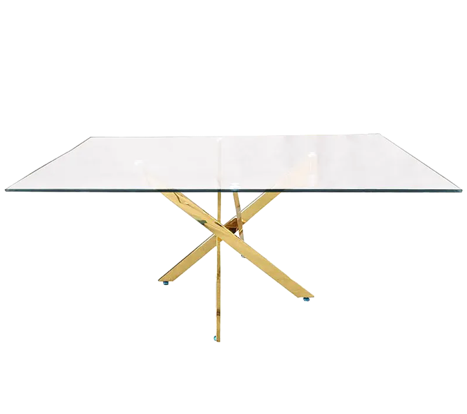 Rectangular Dansup Tempered Glass Living Room Table with Curved XShape Base