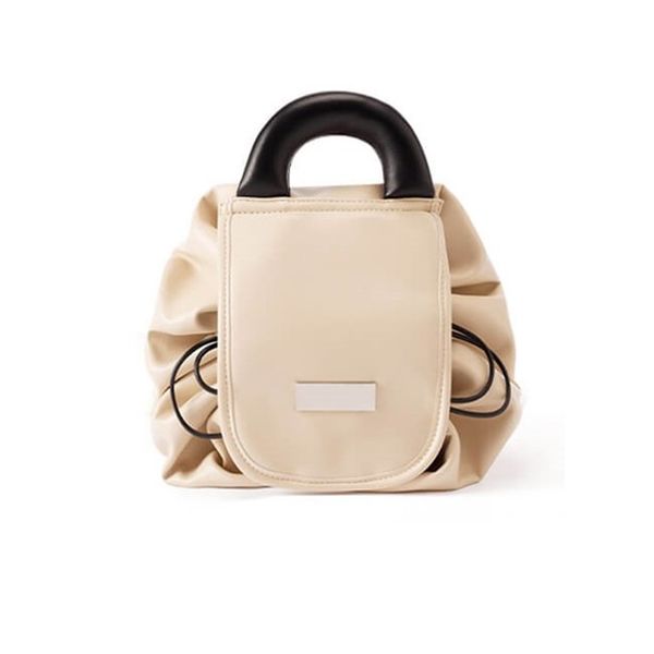 Beige Adjustable Drawstring Makeup Handbag Bag