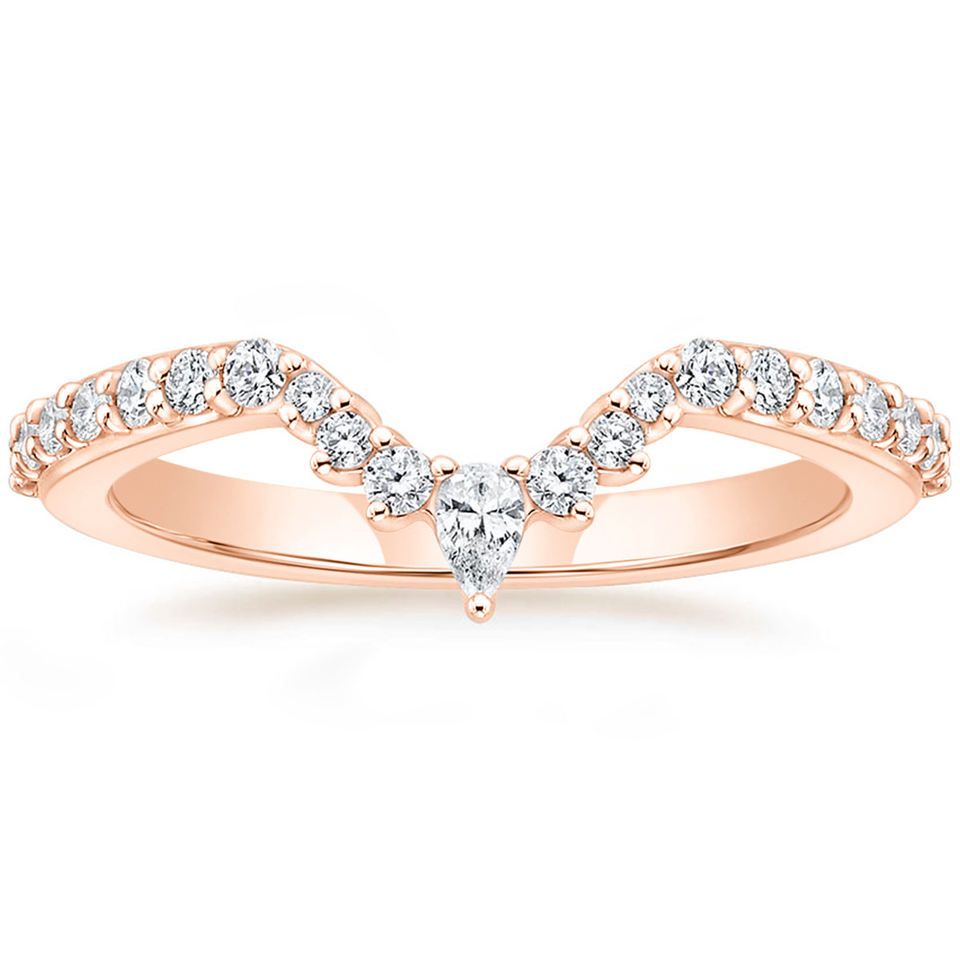 Ring Pear & Round Shaped Stackable CZ Half Eternity Curved Band-Rose ...