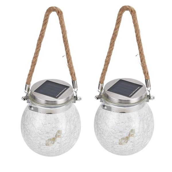2 Packs Solar Crack Ball Glass Jar Outdoor Patio Hanging Lanterns