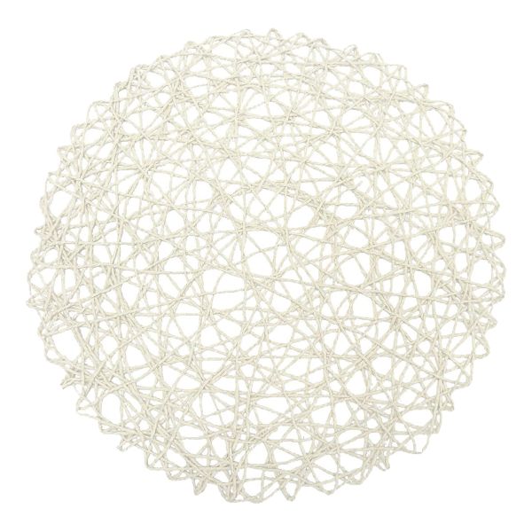 Round Paper Fiber Woven Place Mats Decor 15 inch Set Of 12 (White)