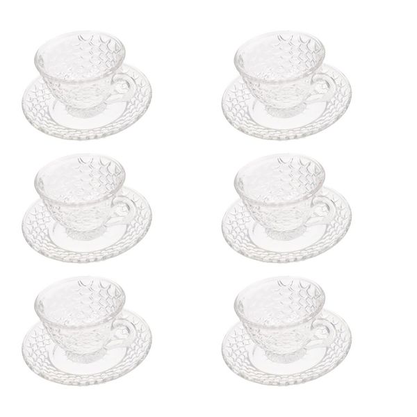 Premium Glass Tea Cup and Saucer Set - Set of 6 (150ml)
