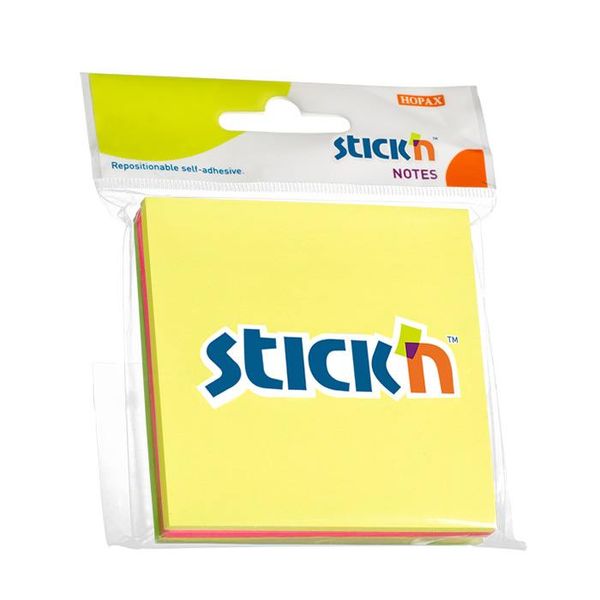 Stick'n Neon Assorted 76x76mm- 50 sheets per pad, 3 pads per packs