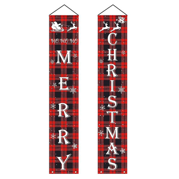 Merry Christmas Decoration Banner Sign Red and Black Hanging Banner