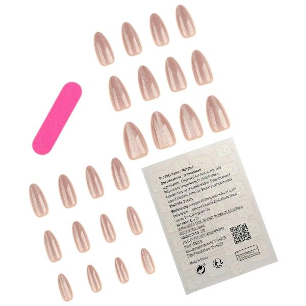24 Piece - Almond-Shaped Press-On Nails With Adhesive Tabs - Glitter Nude