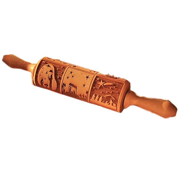 Nativity Pattern Xmas Christmas Wooden Embossing Rolling Pin