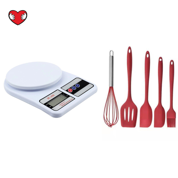 Electronic Kitchen Scale + 4 Piece Stainless Steel Measuring Spoons
