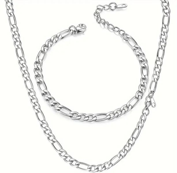 Variety Stainless Steel Figaro Combo Set - Chain Plus Bracelet 6mm