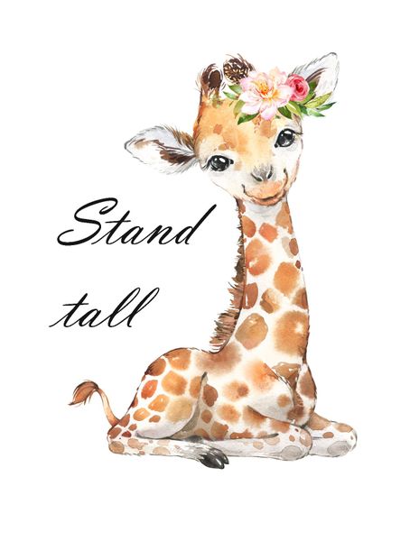 Little Leila - Giraffe with Florals - A3