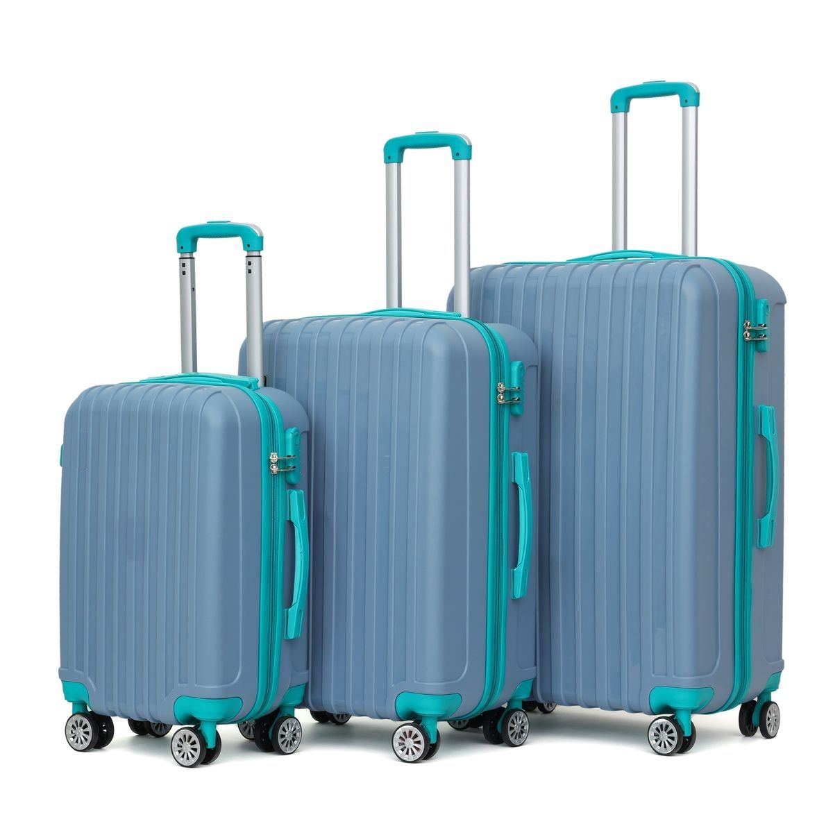 3 Piece Light Blue Green ABS Hard Luggage Bag Set - Durable & Lightweight