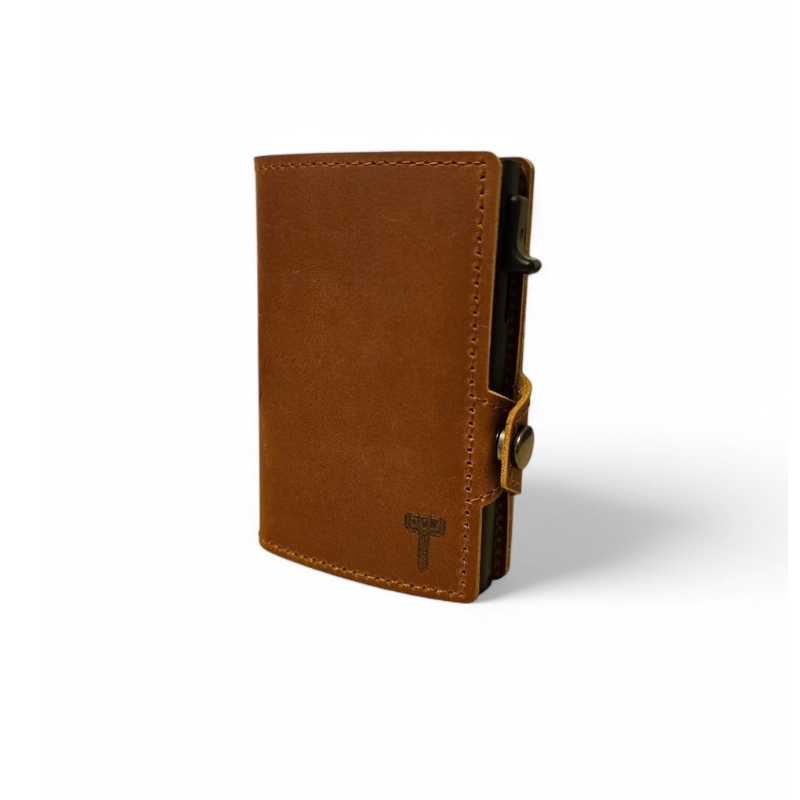 Reptronic Genuine Saddle Leather Pop-up Wallet - Light Brown