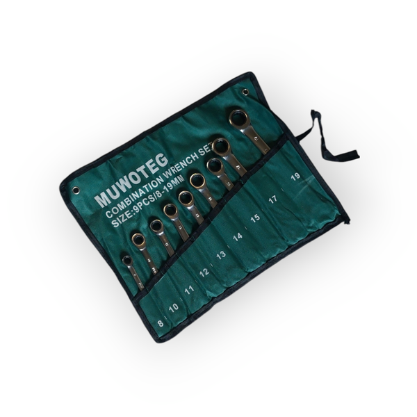 9-Piece Metric Ratcheting Combination Wrench Set 8-19MM W? Roll-Up Pouch