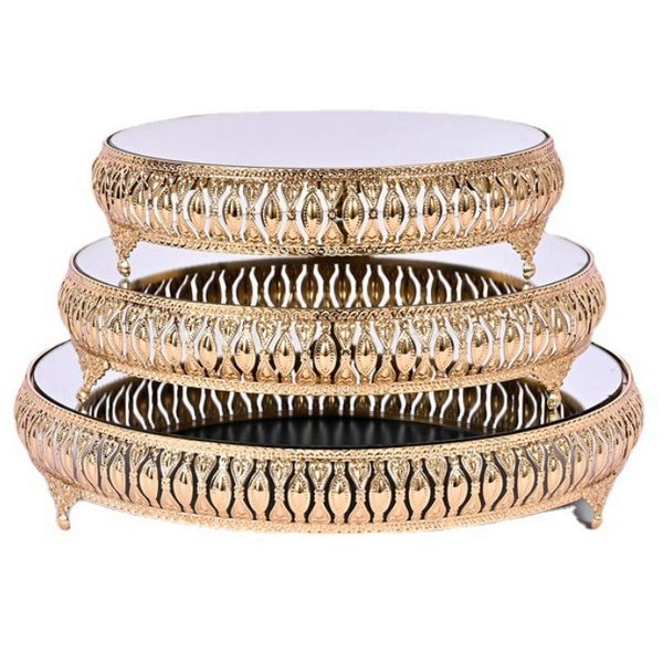 3 Pieces Gold Cup Cake Stand With Mirror For Decor