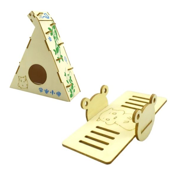 Pet Hamster Toy Training Seesaw 13cm &amp; Triangle Hut 15cm
