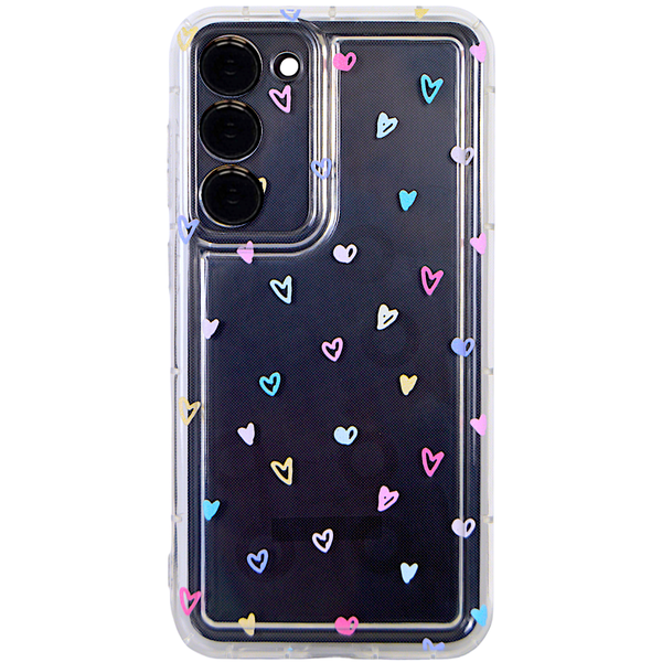 Clear Phone Case with Tiny Multi Colour Hearts compatible with Samsung S23+