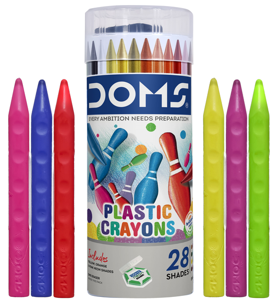 Doms Plastic Crayons Tin 28 Pc + Eraser