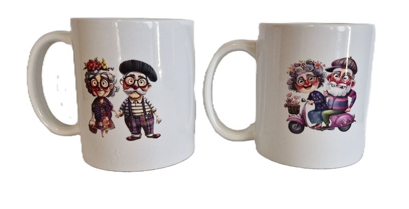 Set of 2 Coffee Mugs with grandma &amp; Grandpa designs