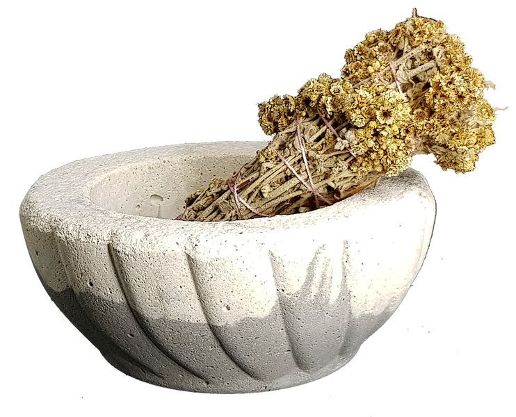 Cement Smudge Bowl and Imphepo Smudge Wand - Grey