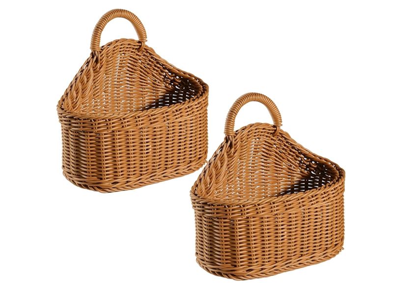 Hanging Wicker Baskets for Wall, Set of 2, Brown, Small Size, Wall Hanging
