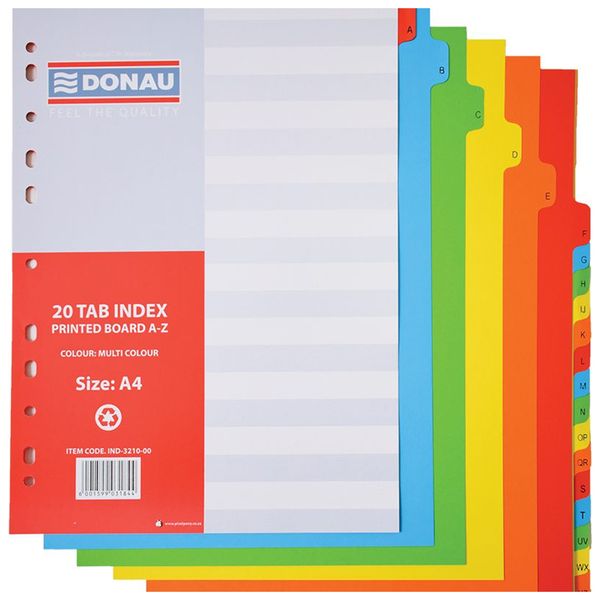 Donau File Divider, 20 Tab printed board (A - Z) Pack of 5