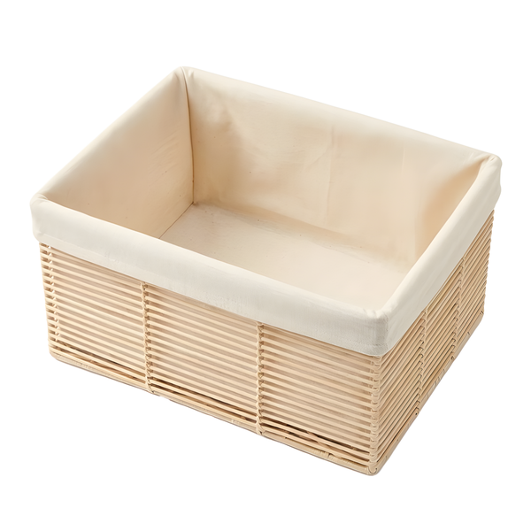 Large Bamboo Jewelry &amp; Desk Storage Basket with Fabric Liner