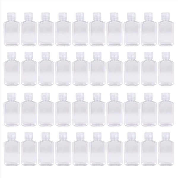 40 Pcs 2 Oz 60 Ml Clear Refillable Flip Top Pet Plastic Travel Bottle