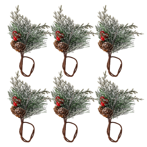 Napkin Rings Set of 6 Pine Needle Berries Christmas Thanksgiving Holiday Ru