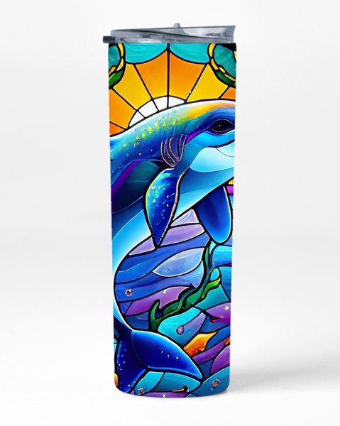 Blue Dolphin 20oz Insulated Skinny Tumbler Sublimation With Straw 020
