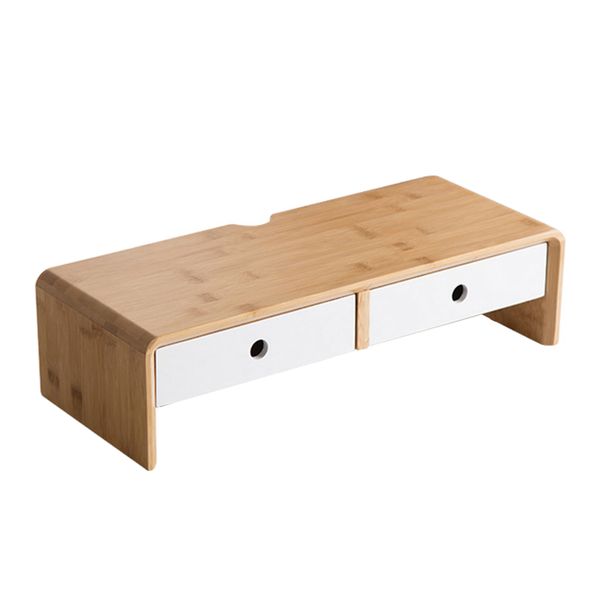 50Cm Bamboo Desktop Computer Monitor Riser Stand-Double Drawer