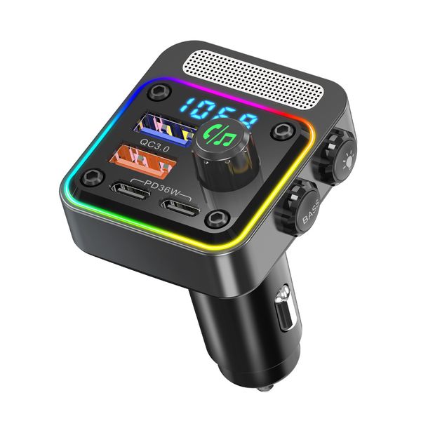 54W Bluetooth 5.3 Car Adapter, Wireless FM Transmitter PD36W &amp; QC3.0 18W