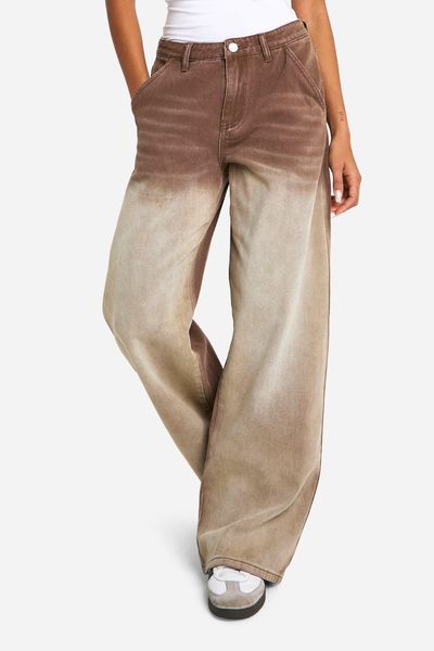boohoo - Womens Faded Wide Leg Jeans - Brown