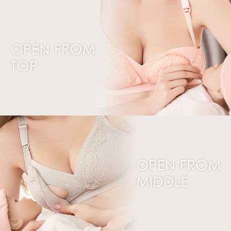 Unicoo Cotton Soft Lace Nursing Bra - Pink - C Cup