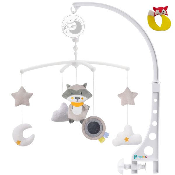 FocusBaby Musical Racoon Themed Mobile with Rotating Plush Toys
