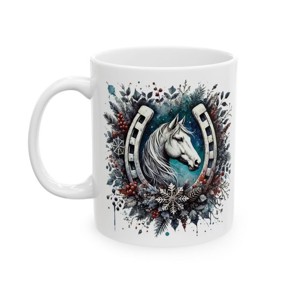 Mug - Horse Shoe (Horseshoe and White Horse Illustration)