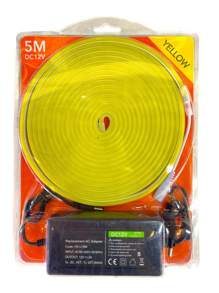 12V Yellow Neon Flex LED Strip Light 5M with Power Supply