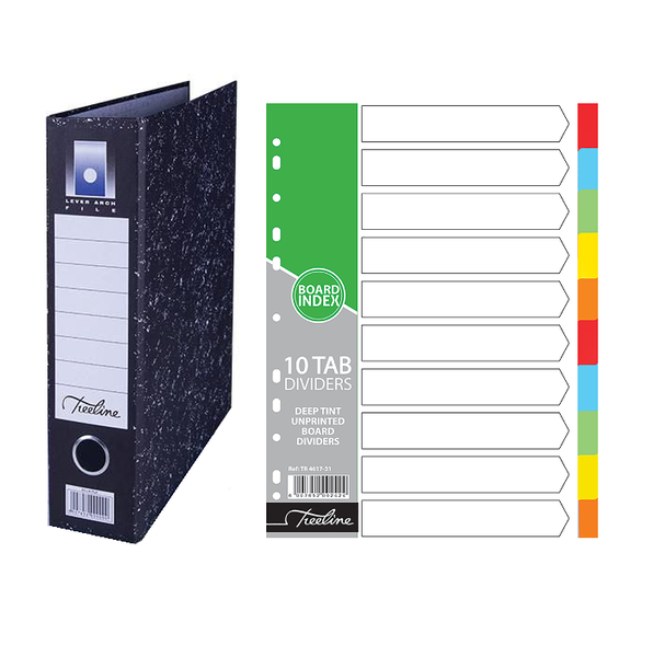 Treeline A4 Lever Arch File &amp; 10 Tab Divider Index Set Combo