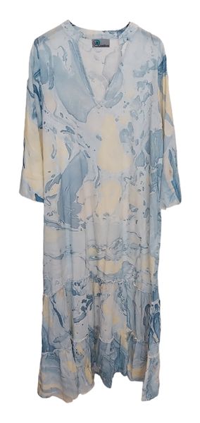 UB Creative Long Marble Print Tunic Dress Blue