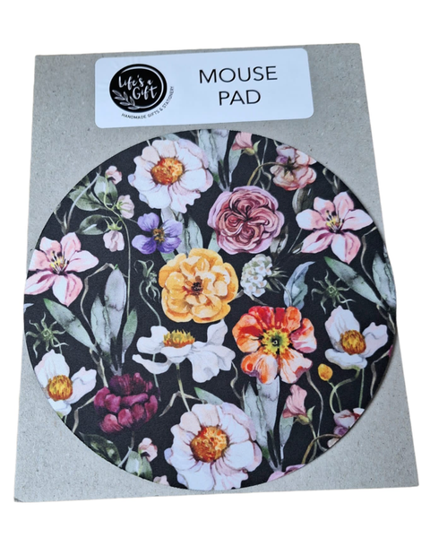 Mouse Pad -Black with Assorted Colourful Flowers