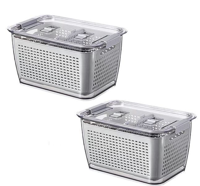 Set of 2 Fruit&amp;Veg Drainer Refrigerator Storage Containers Food Storage Box