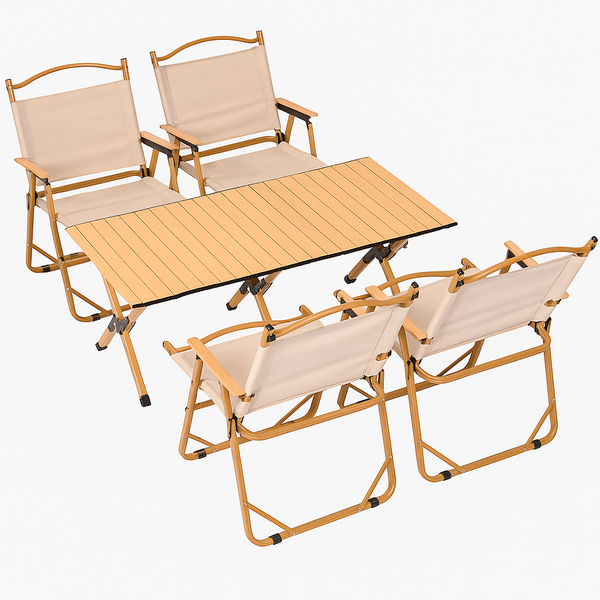 Wood-Look Folding Table and Chair Set for Outdoors