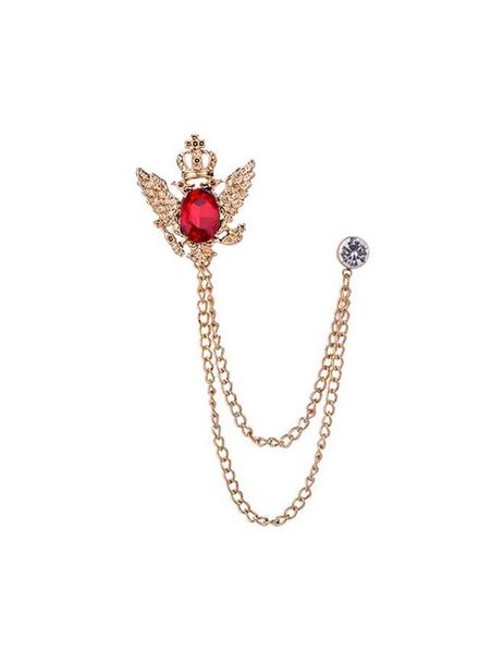 Vintage Crown Gemstone Long Chain Brooch Pin