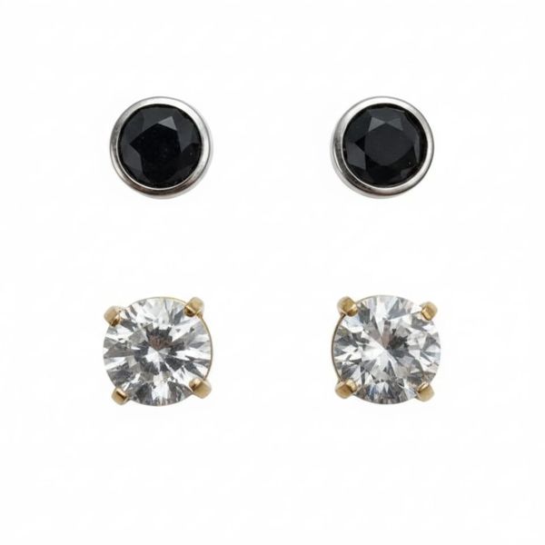 Gold &amp; Black Round Magnetic Clip On Stud Earrings Created with Zircondia