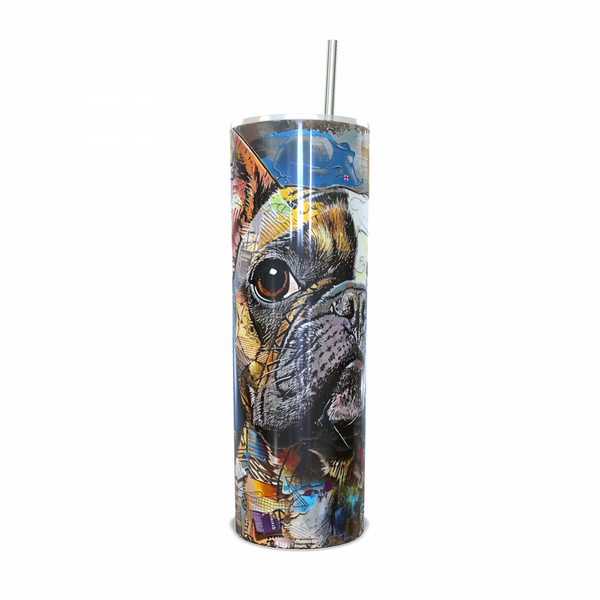 French Bulldog print on a White Aluminum 1 Pack 0.6 L Tumbler