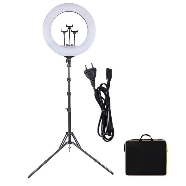 JB Luxx 18 Inch LED Dimmable Ring Light with 3 Phone Holders &amp; Tripod Stand