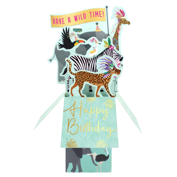 3D Pop-up Clever Cubes Birthday card - Wild Animals