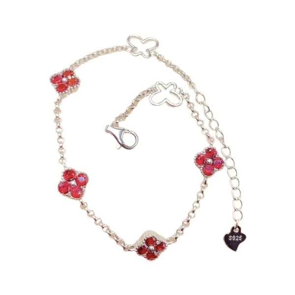 Sweet Floral Bracelet With Garnet Inlaid Sterling Silver Jewelry