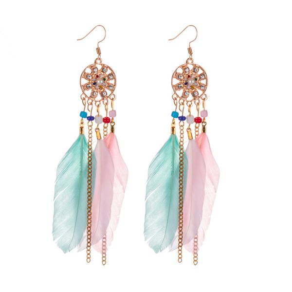 Boho Hollow Feather Earrings-Blue
