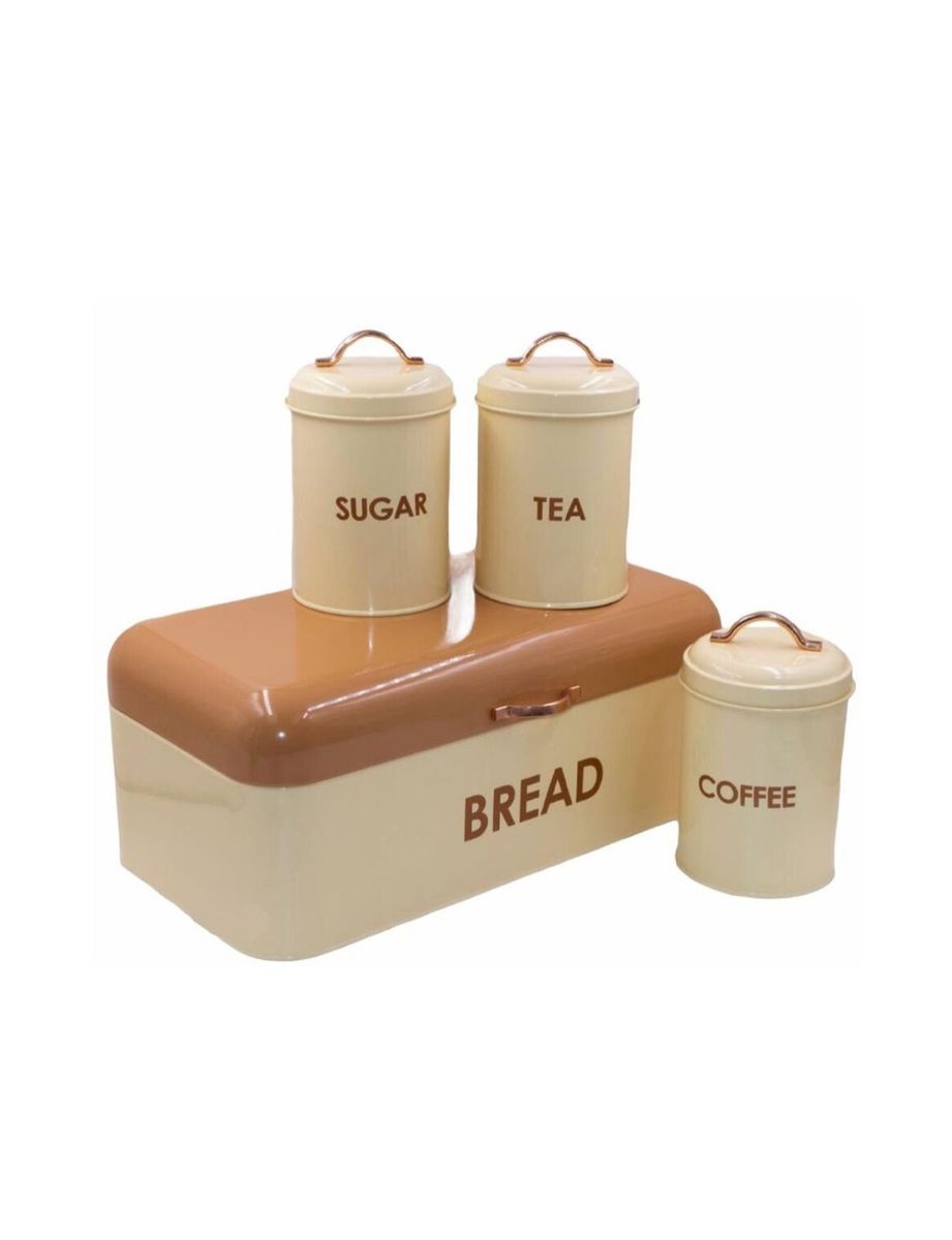 Dream World TwoTone Bread Bin with 3Piece Canister Set Cream and